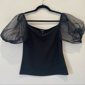Express Black Organza Puff Sleeve Top